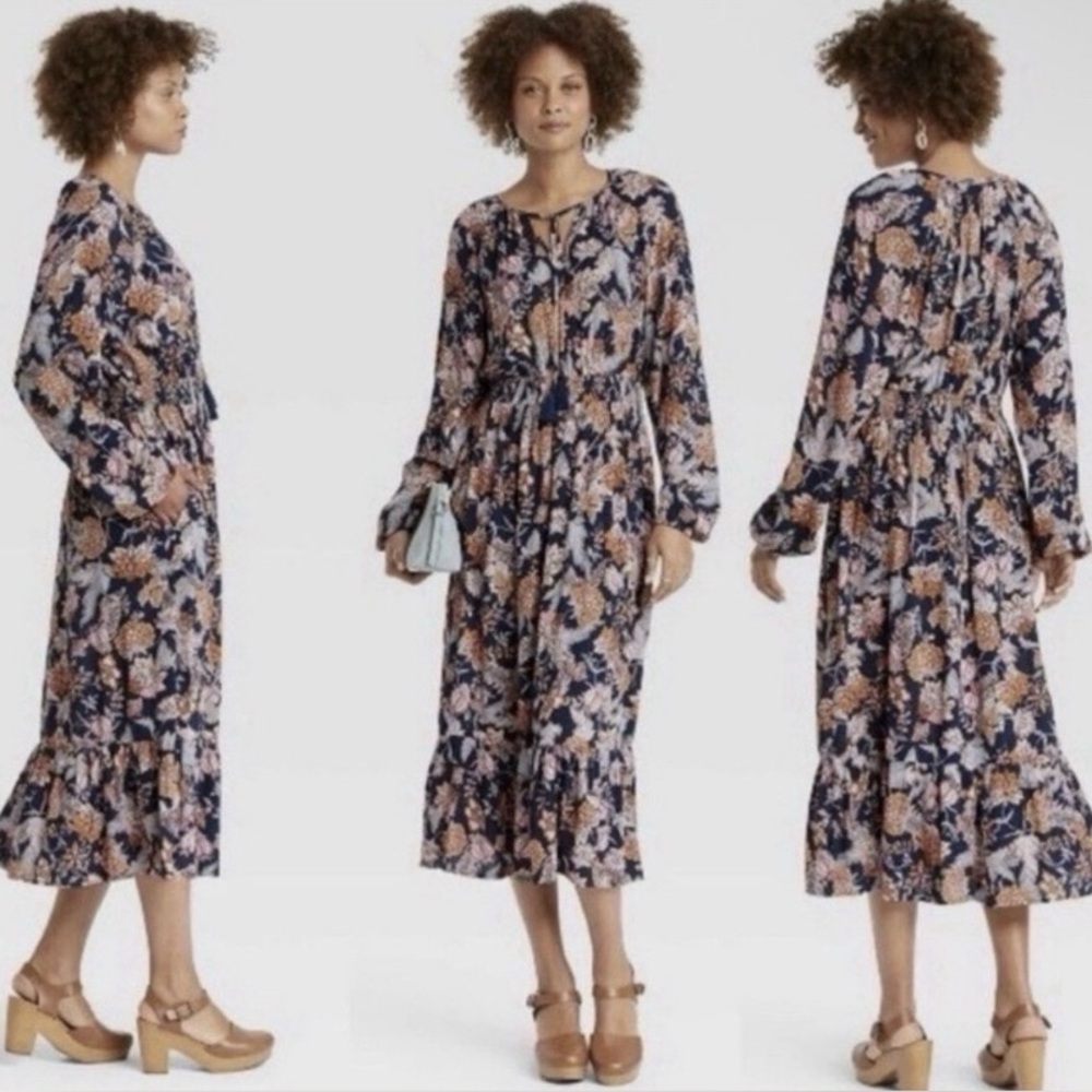 Knox Rose Navy Floral Long Sleeve Dress